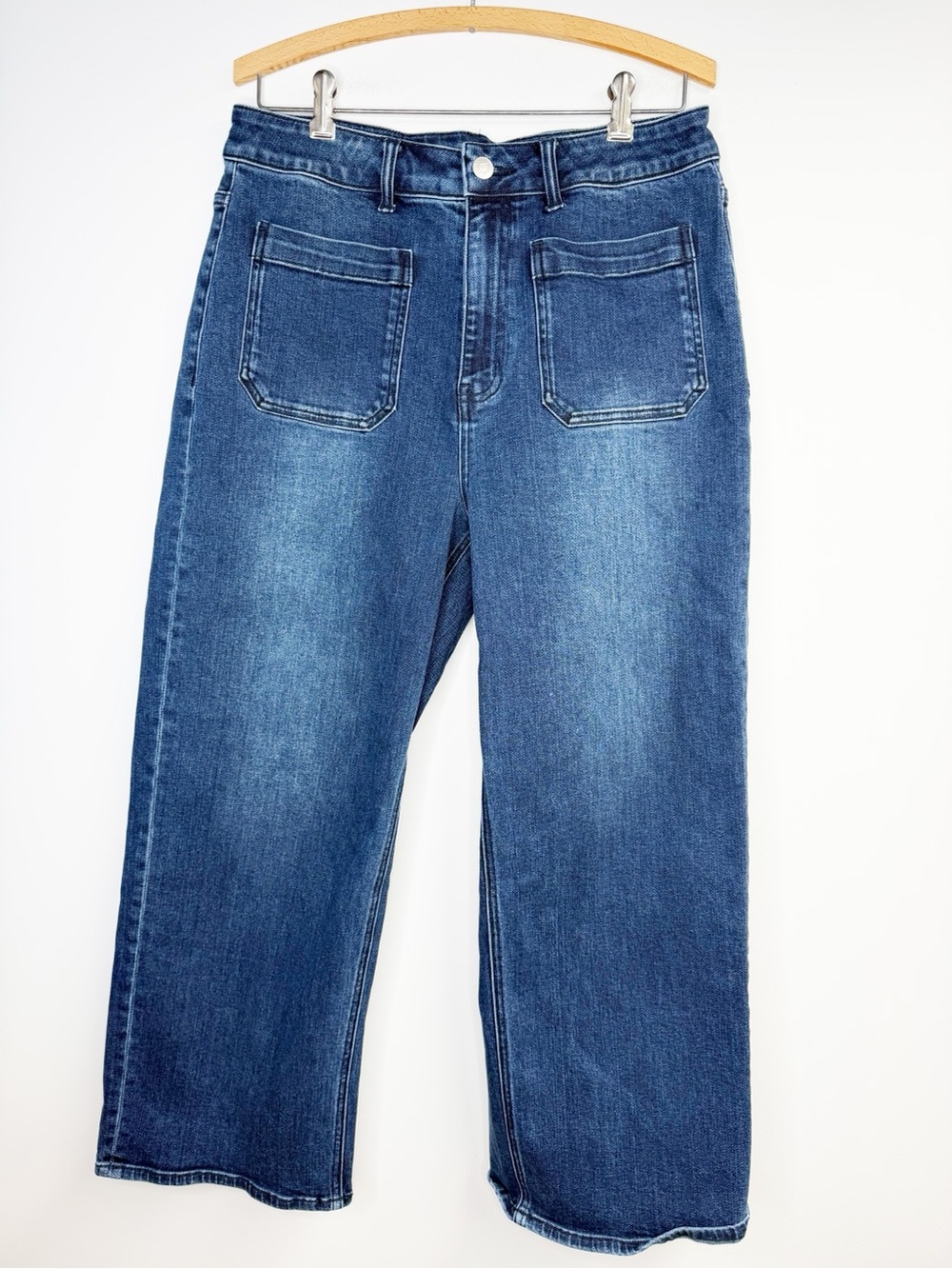 Quince Stretch High Rise Patch Pocket Wide Leg Jeans Size 32